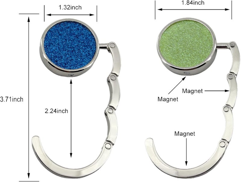 YEMCHI 2 Pack Bling Foldable Purse Hooks for Table & Desk | Women's Handbag Hangers | Anti-Slip & Portable | Perfect for Dining Out & Office Use | Mixed Color (Blue & Green) - Image 2